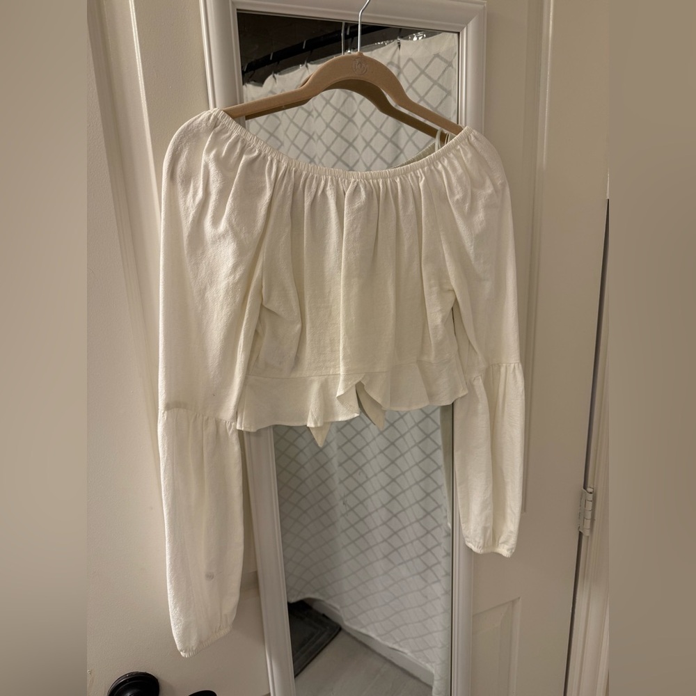Topshop Cream Women's Tie Top - Picture 2 of 2